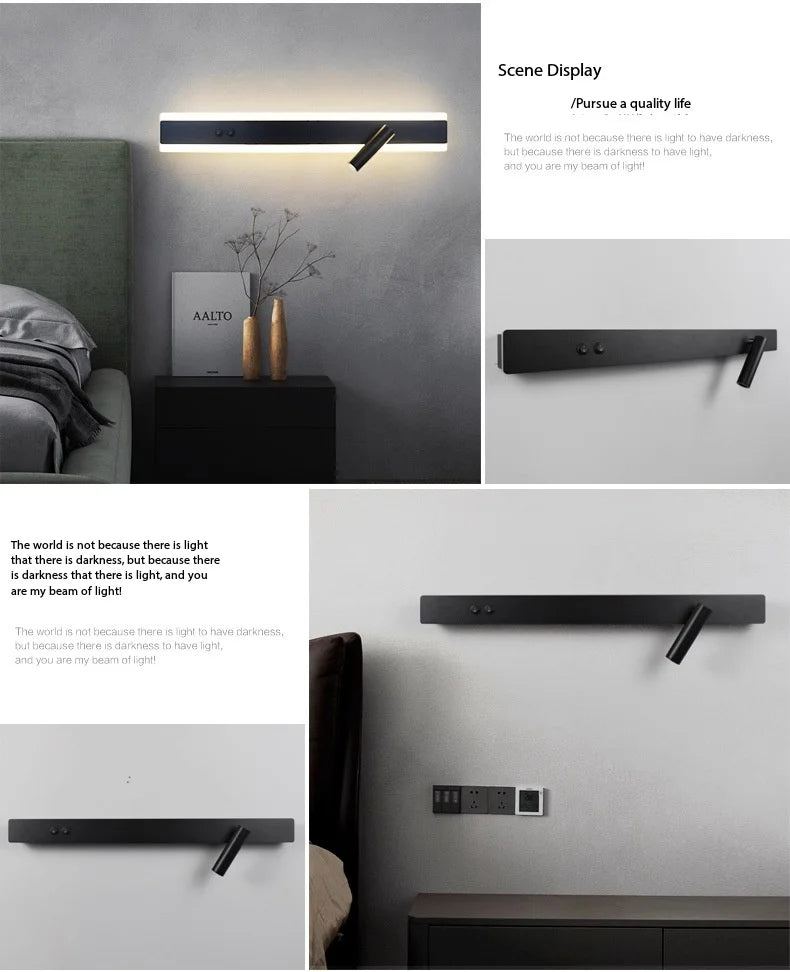 Modern LED line wall lamp indoor with switch rotating wall lamp simple living room bedroom bedside atmosphere lamp home light