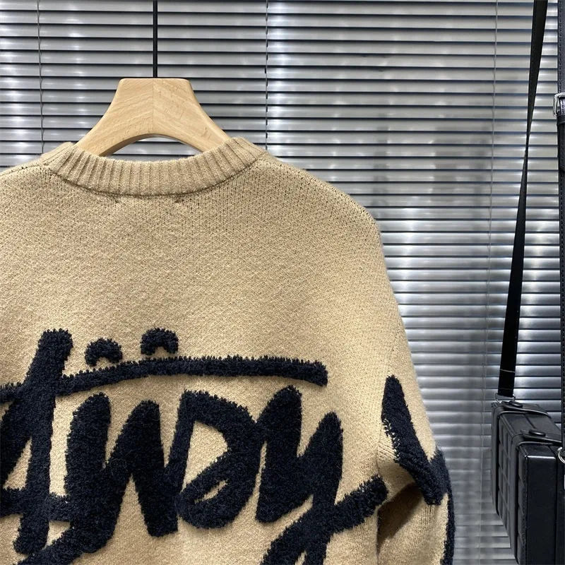 2025 Autumn And Winter New Round Neck Pullover Sweater Fashion Brand Letter Jacquard Men Sweater Loose Casual Couple Sweater