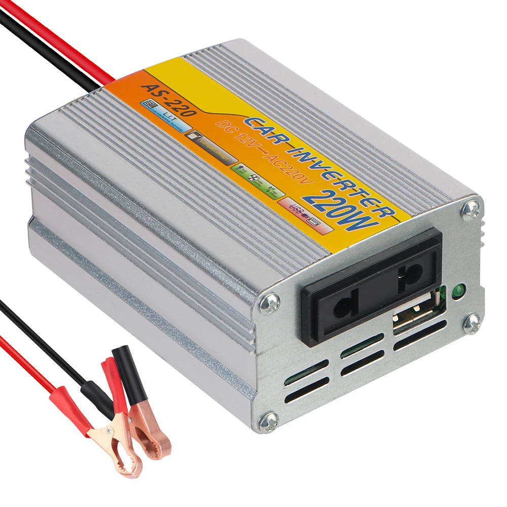 Portable Conversion USB Battery Clip DC 12V To AC 220V Car Mounted Solar Inverter 220W Power Inverter USB Voltage Transformer