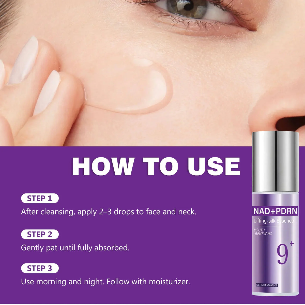 9+ NAD+ PDRN Lifting-sil Essence for Women Firming Fade Fine Lines NAD+ Serum Toner for Brightening Skin 50ML Skin Care Products