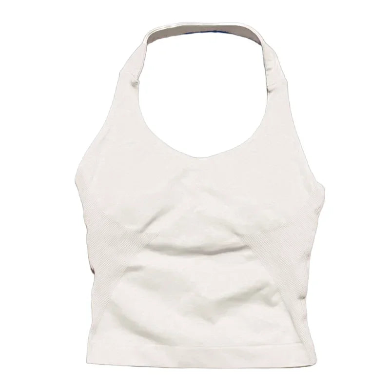 HISTELLO Sports Halter Top Seamless Women Sexy Yoga Clothing Backless Gym Tank Tops Push Up Workout Vest Running Fitness Bra Top