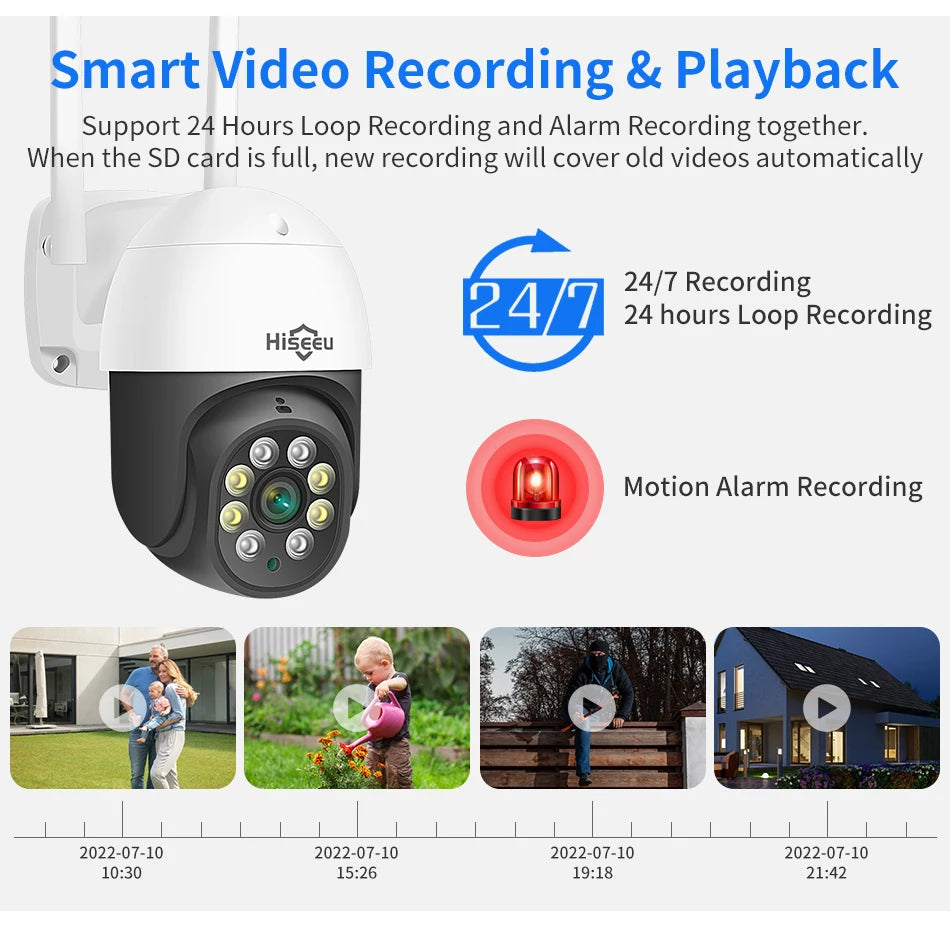 Hiseeu 2MP PTZ Wifi Smart Camera 5x Digital Zoom Human Detect Auto Tracking Wireless CCTV Video Surveillance IP Camera