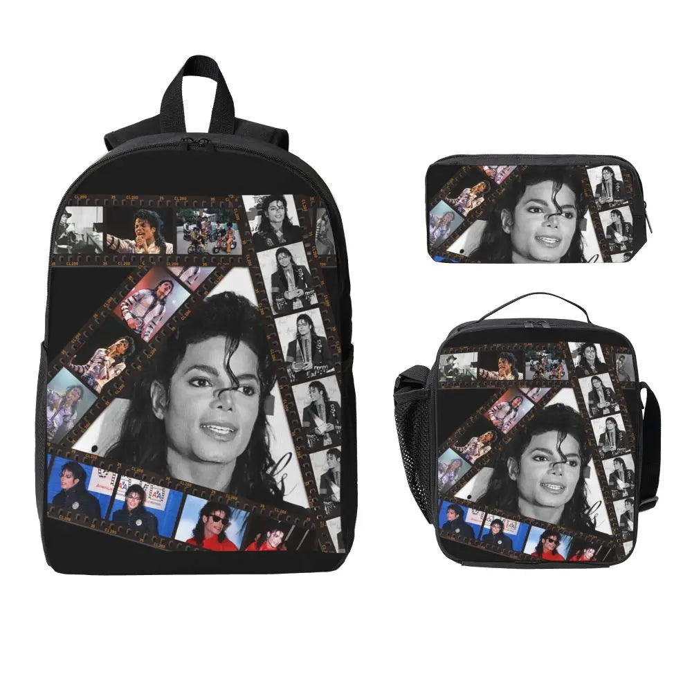 MJ Pop Legend Music 3pecs/set Backpack for Student Shoulder Bag Lunch bag Pencil Case