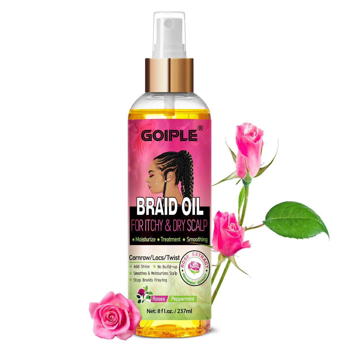 GOIPLE Natural Rose Extract Braid Oil For Itchy Dry Scalp Cornrow Locs Twist Add Shine Smoothes Moisturizes Hair Care Oil