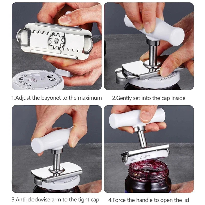 Opener Adjustable Opener of Jars and Lids Stainless Steel Bottle Opener Wine Beer Cans Accessories Kitchen Gadgets