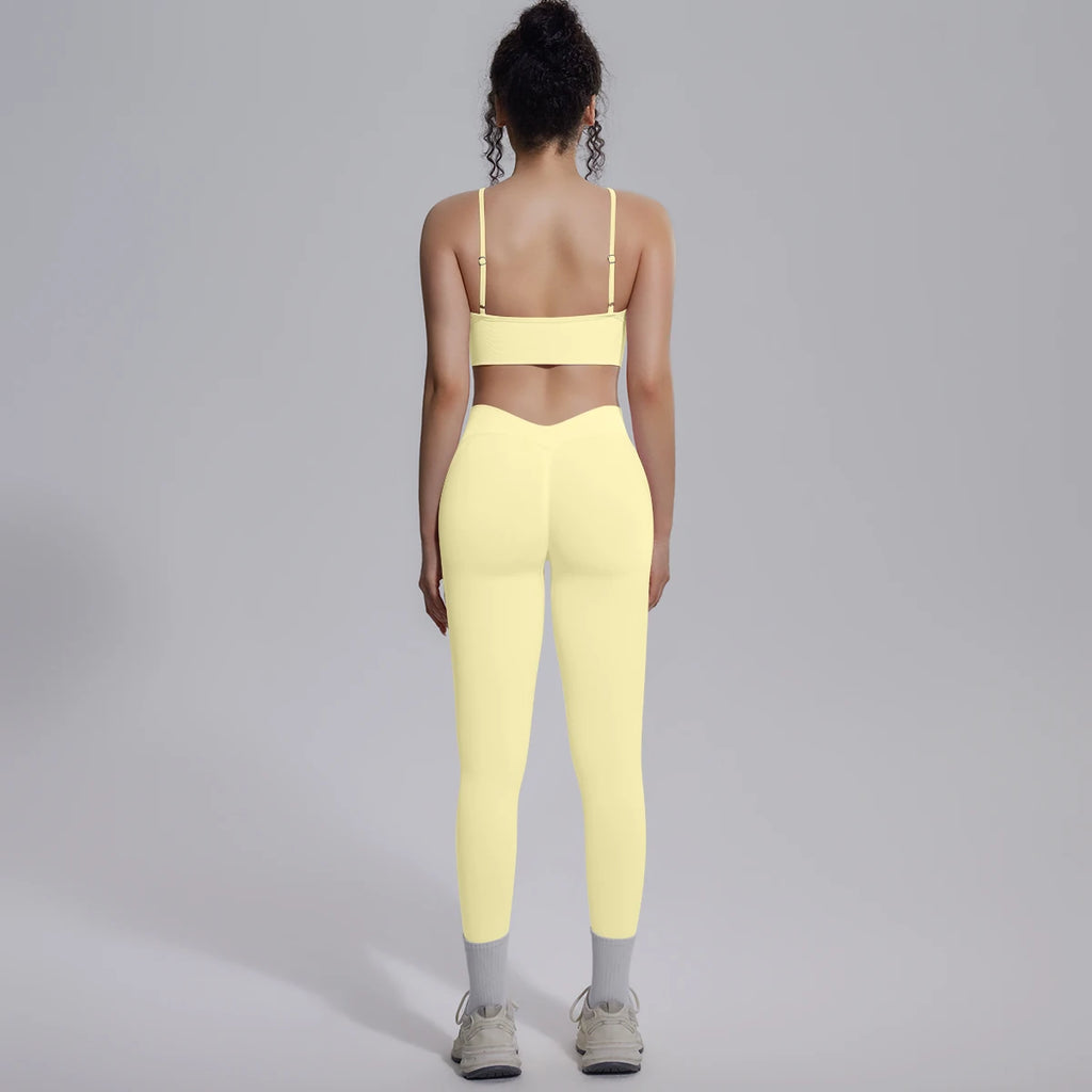 2PCS Woman Yoga Set Shockproof Workout Top Sexy Yoga Bra with Chest Pad High Stretch Seamless Fitness Pants Gym Yoga Set