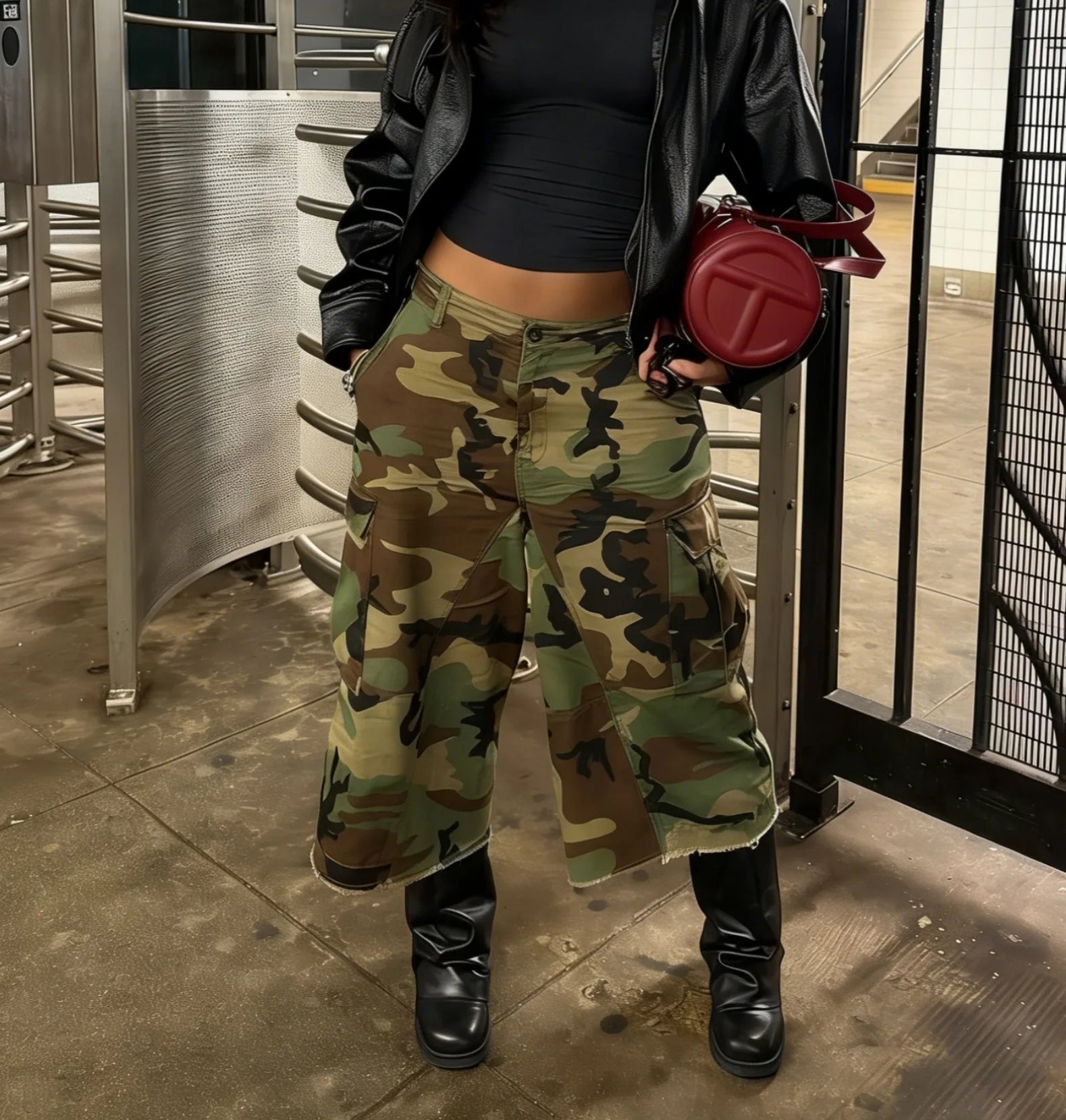 Women Mid Length Pant Vintage Camouflage Cargo Pants High Waist Trousers Capris Y2k Streetwear Elegant Work Casual Loose 2026