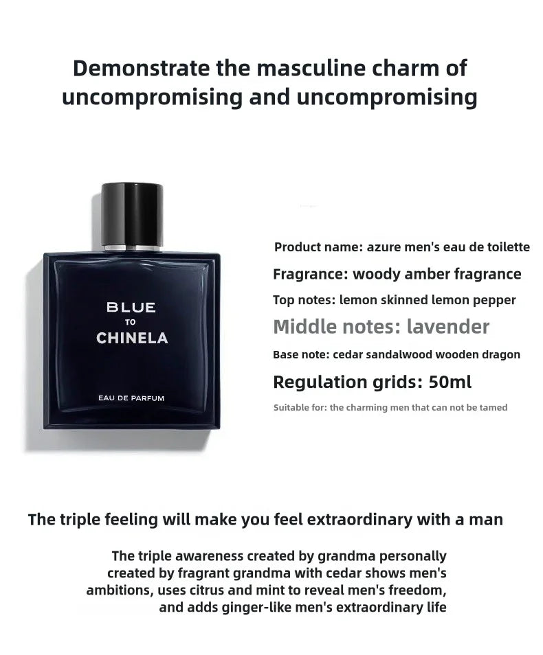 Men's Fresh Cologne Intense Long-Lasting Fragrance 8 Hours Bleu Men's Cologne Long-lasting Fresh Scent Masculine Charm Natural