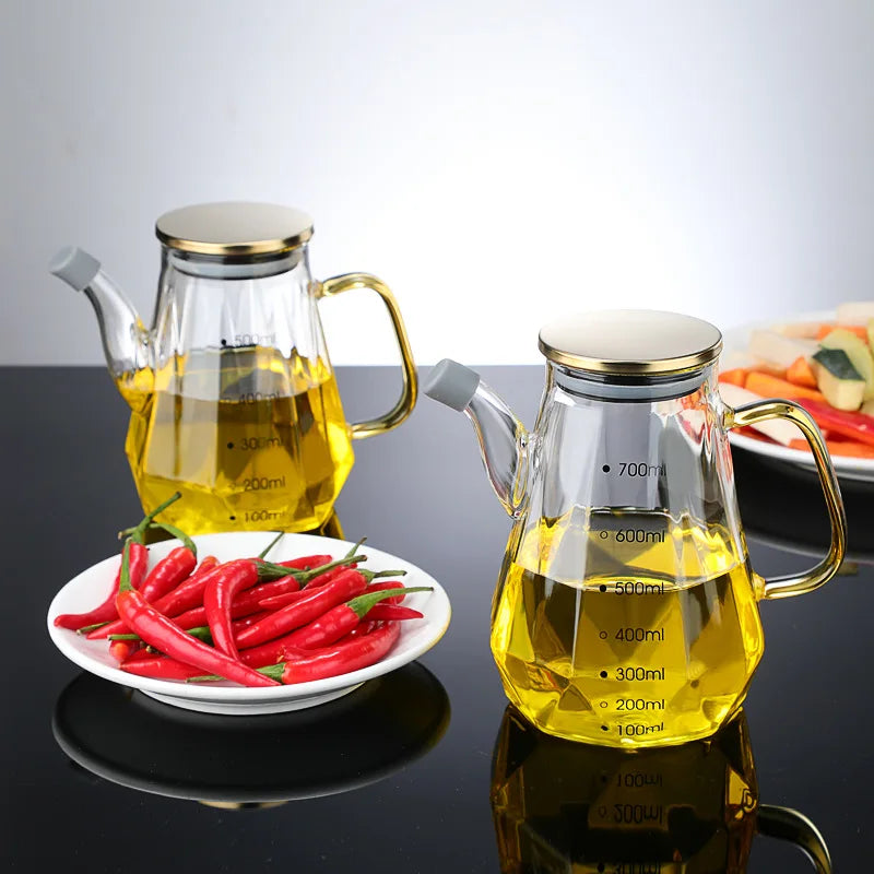 500/800ml Cooking Seasoning Bottle Dispenser Glass Olive Oil Sauce Vinegar Pot Bottles with Handle Lid Kitchen Cooking Container