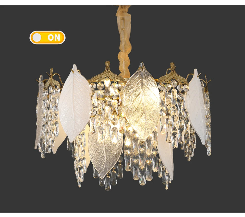 Luxury Porcelain Glass Leaves Chandelier Modern Crystal Hanging Lamps Home Decor Lighting Lustre Villa Living Room Pendant Light