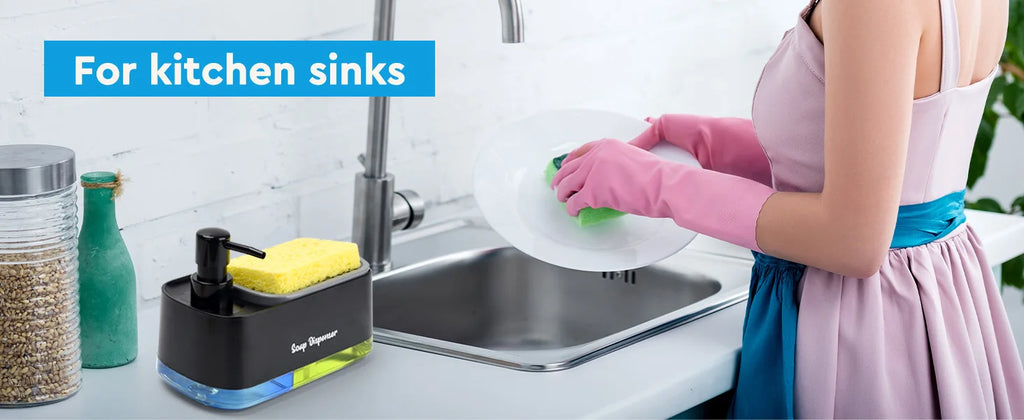 Kitchen Sink Organizer Set 3-in-1 Soap Dispenser with Dual Pump and Sponge Holder Space-Saving Cleaning Storage for Countertops
