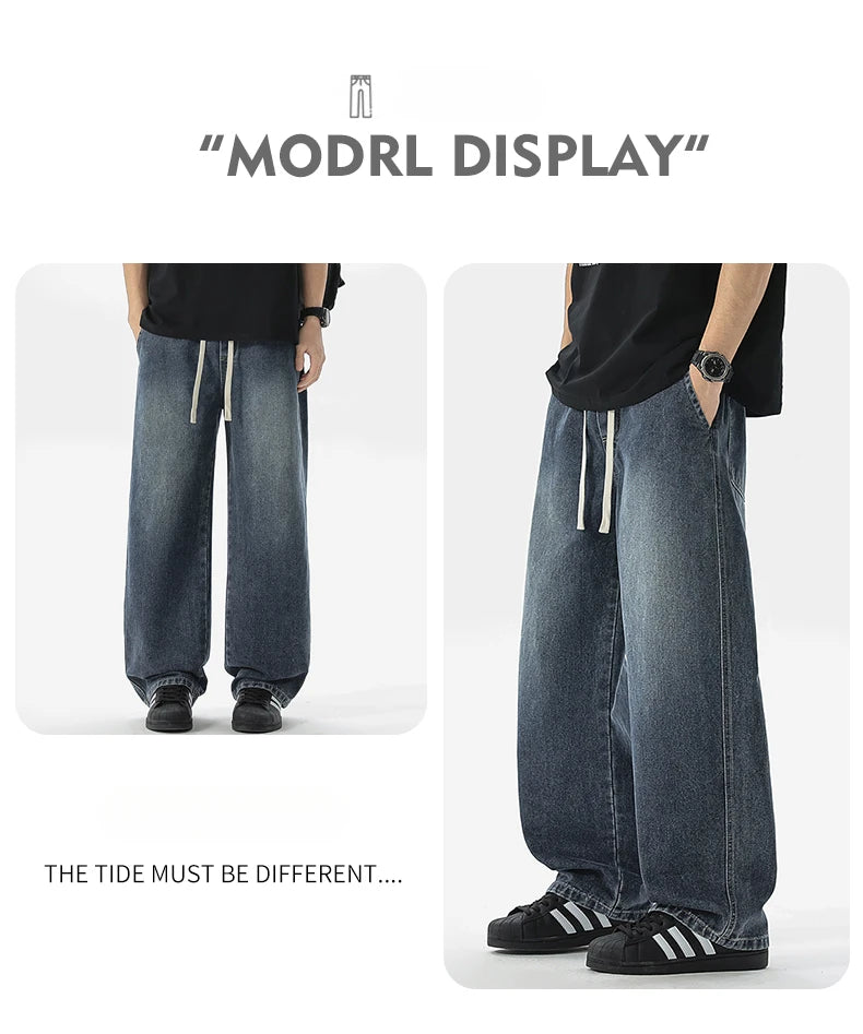 Men's Jeans American Loose Wide-leg Loose Straight Casual Trousers Street Hip-hop Baggy Jeans Black Grey Blue Streetwear Men