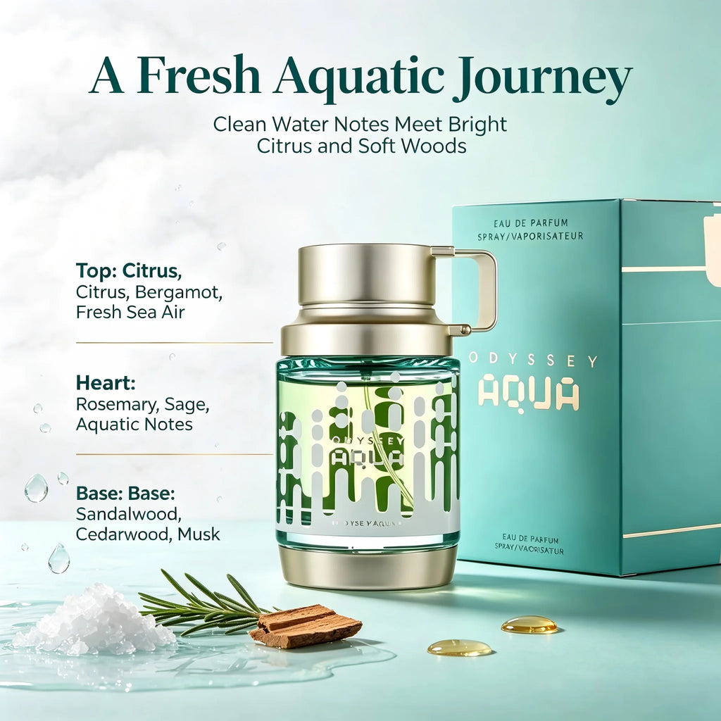 Armaf Odyssey Aqua Men's EDP, 3.4 Oz/100ml, 1 Bottle, Fresh Aquatic Aromatic Long Lasting Cologne, Men's Fragrance Gift, Birthday, Anniversary, Fall, Thanksgiving, Black Friday, Christmas, New Year Holiday Gift