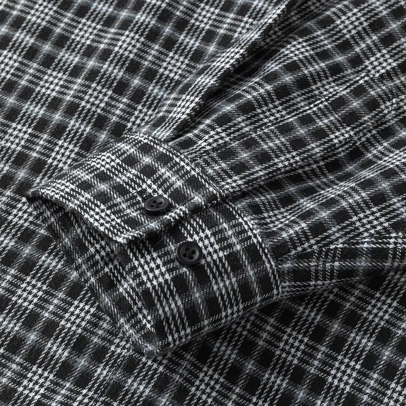 Men Shirt Plaid Flannel Retro Long Sleeve Oversized Loose Cotton Casual Male Youth Design Soft Fall Black Formal Dress Shirt