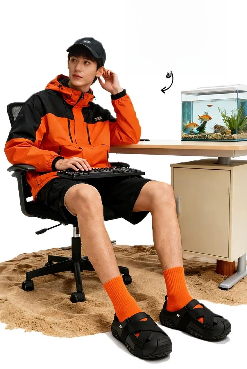 Men's Thick Bottom Sandals Full Coverage Outdoor Sports Waterproof Breathable Summer Slip-On Stream Trudging Beach Shoes
