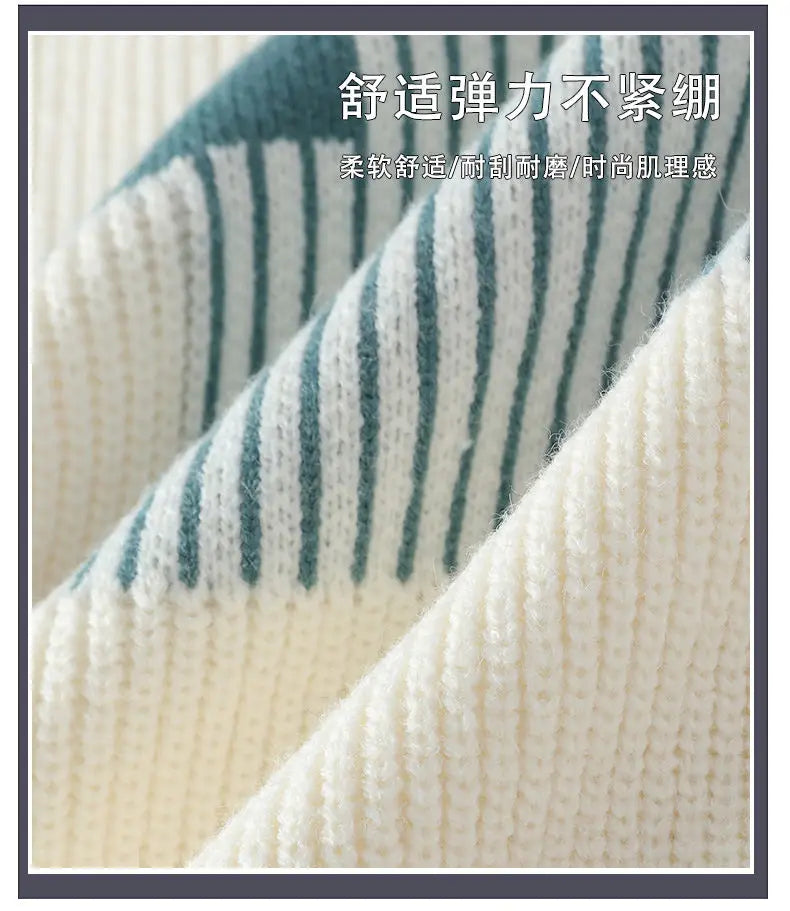 Mock Neck Knitted Sweater Men Women Autumn Winter Daily Casual Warm Knitting Pullovers Men's Fashion Patchwork Pullover Sweaters