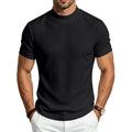 Men Summer Solid Jacquard Textured Mock Neck Short Sleeve T Shirt Slim Fit Simple Versatile Casual Daily Male Basic Tees