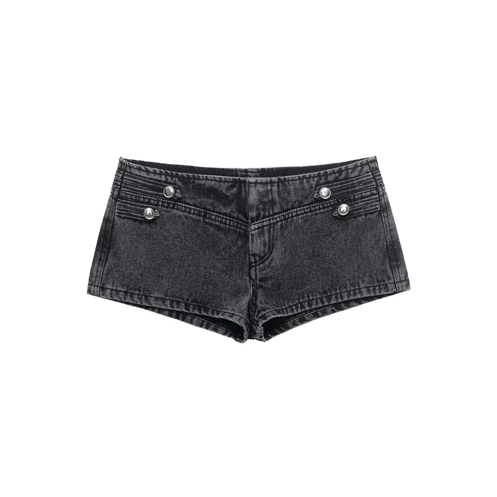 European and American style 2026 summer new women's clothing design sense close fitting denim jacket low waist shorts set