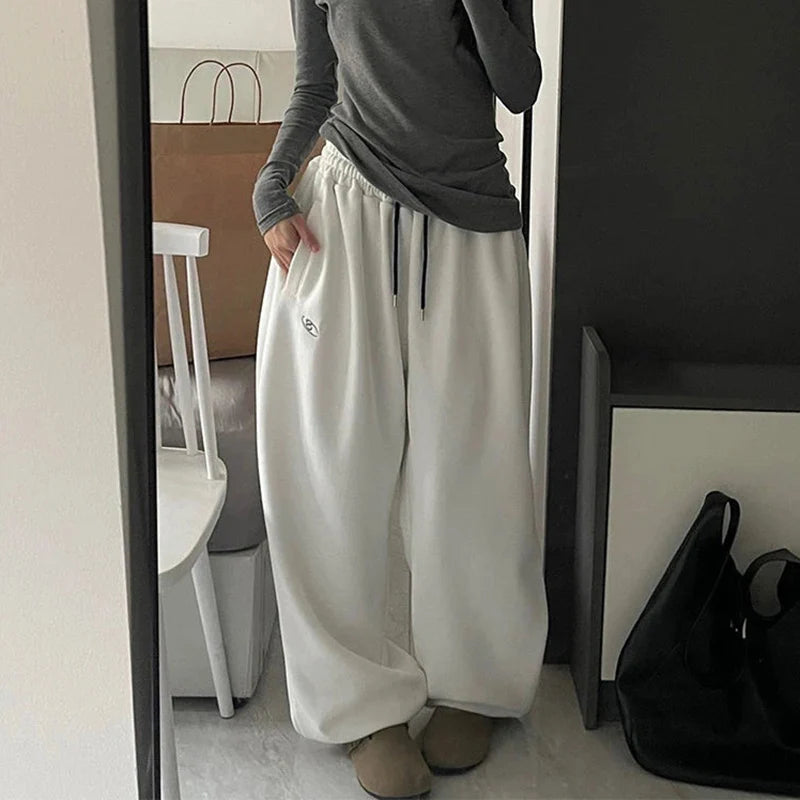 Oversized High Waist Wide Leg Sweatpants Women 2026 New Drawstring Loose Casual Sport Pants Woman Solid Pocket Baggy Trousers