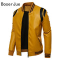 Motorcycle Men Leather Jacket Patchwork Biker Coat Motorcycle Jackets Mens Winter Casual Fleece Warm Coats Stripe Loose Outwear