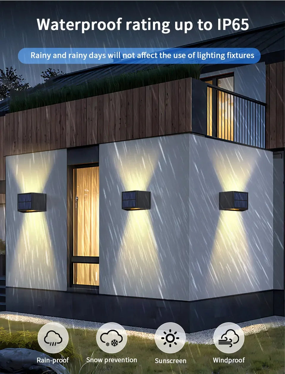 LED Outdoor Solar Lights Up And Down Lighting Wall Lamp Garden Decor Outdoor Solar Spotlights Solar Powered Sunlight Wall Sconce