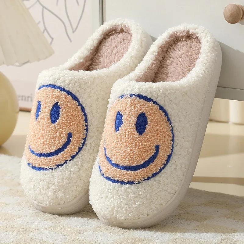 Fuzzy Smile Face Women man Slipper Kawaii Cartoon Plush Contton Indoor Funny Cute Winter Warm Floor house Home Non slip Shoes