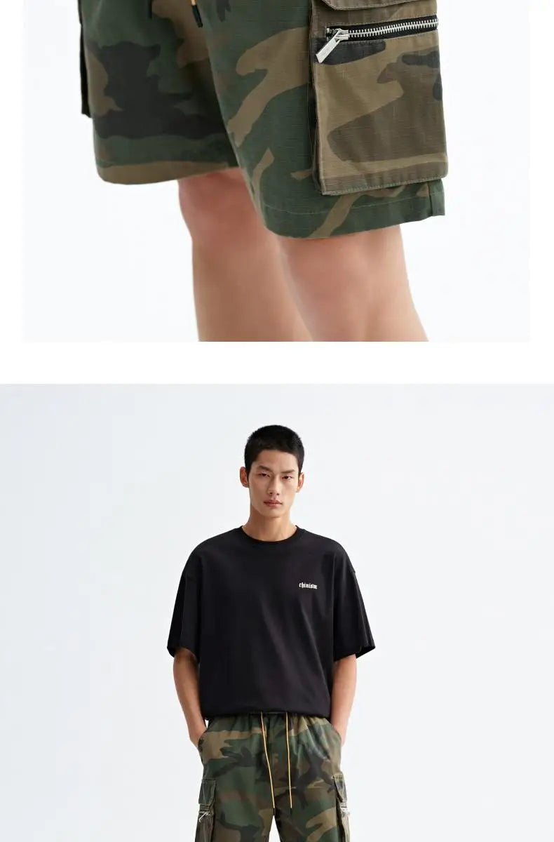Mr. WH Camouflage Workwear Shorts Men's American Trendy Brand Casual Drawstring Sports High Street Straight Five-Quarter Pants