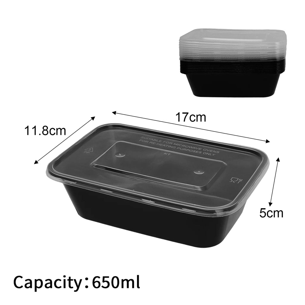10/20x Food Storage Containers with Lids Meal Prep Containers Disposable Leakproof Black Lunch Bento Boxes Kitchen Tableware