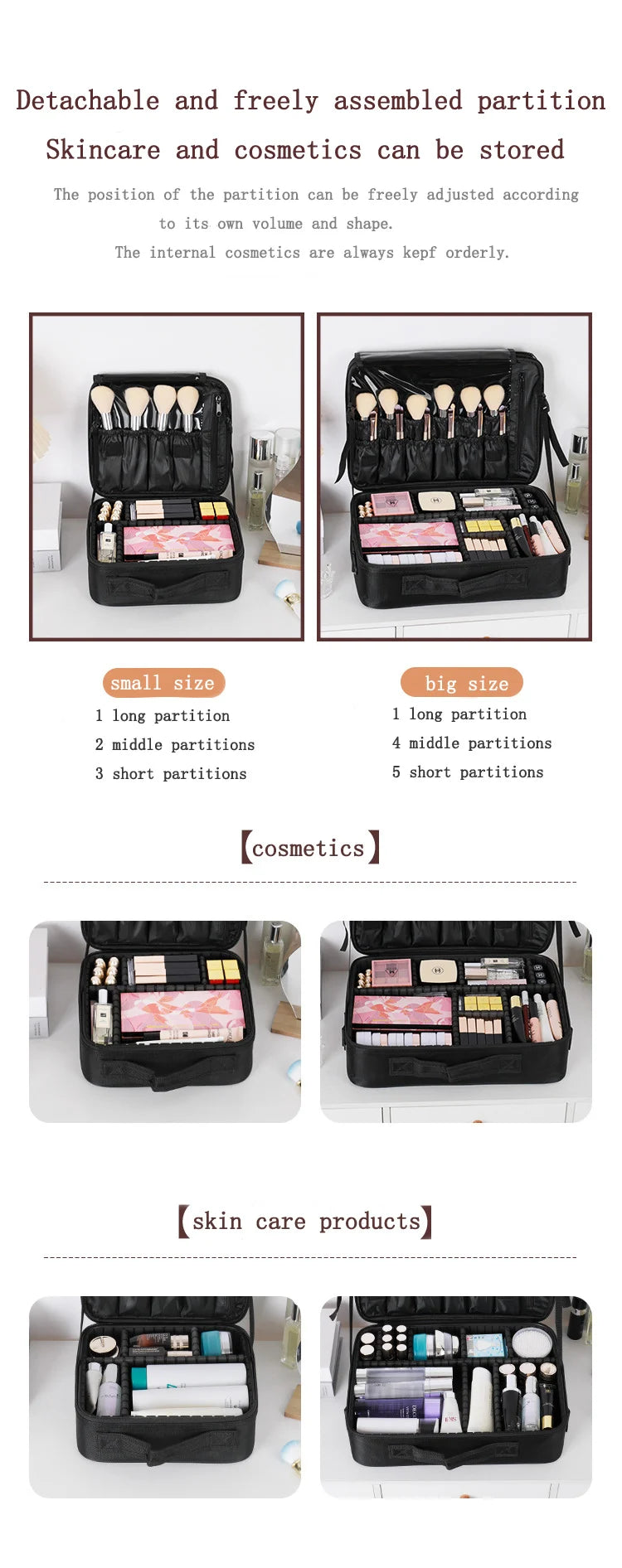 Large Capacity Makeup Case - 3 Sizes Cosmetic Organizer Brush Bag Barber Train Case for Makeup Artists Hair Cutter Sets