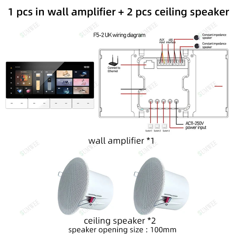 Smart Audio System WIFI Tuya Home Control Panel Built in ZIGBEE gateway IR Bluetooth wall Amplifier Ceiling Speaker Music Player