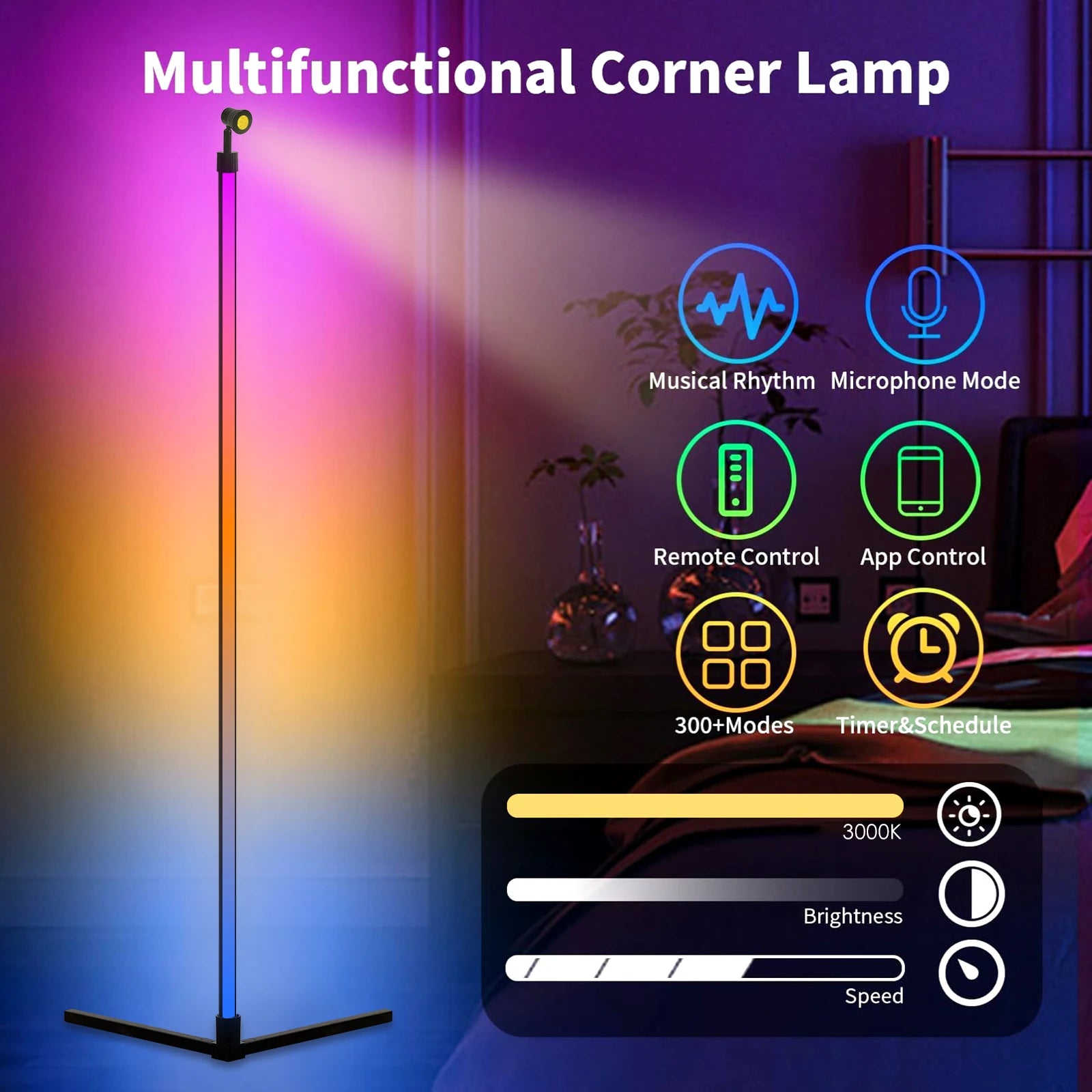 Reinforced Lamp Body 165cm Smart RGB LED Floor Lamp With Sunset Lamp APP Control Music Sync Color Change Standing Mood Light