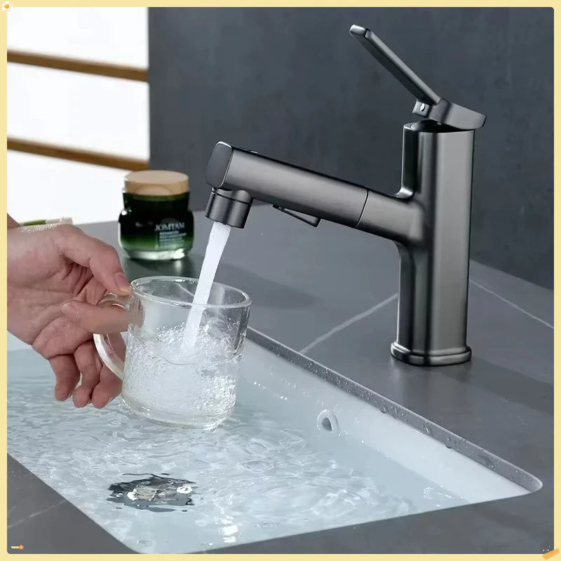 Single Handle Dual Hole Bathroom Sink Mixer Faucet Pull Out Faucet for Bathroom Washbasin Faucet Brass Bathroom Basin Faucet