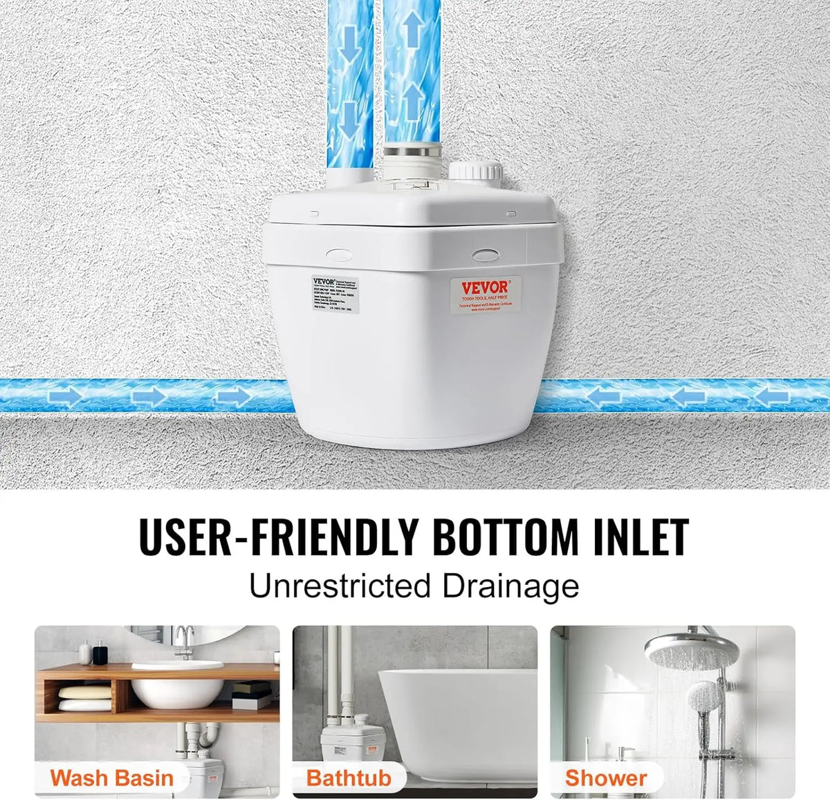 1/3 HP 120V 1750 GPH Sump Pump System, 18 ft Head, Under-Sink Drain Pump for Laundry/Basement, White