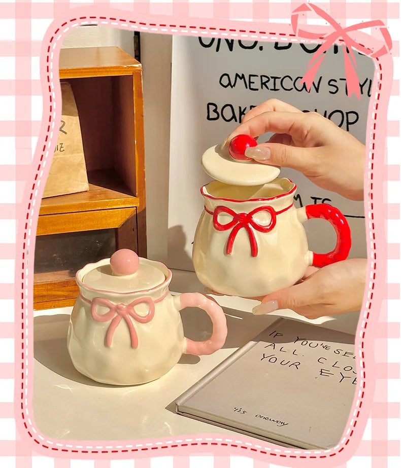 Ceramic Mug with Gift Box, Hand Painted Underglaze Bow, Birthday Gift Souvenir for Her, Cute Present, Coffee Cup, Ladies Gift