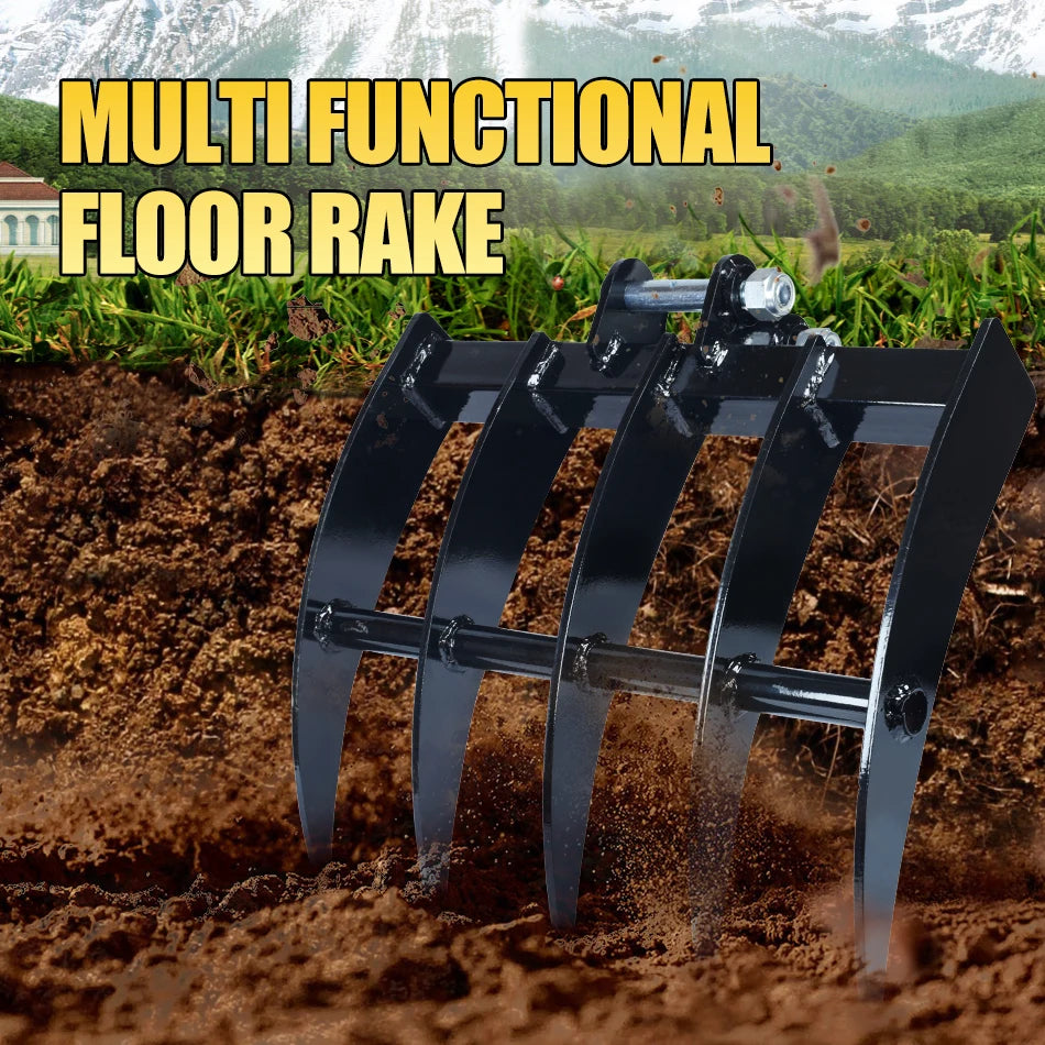 Mini Excavator Rake Small Digger Rake Attachments Removes Debris Loose Soil Surface Rake Accessory For 0.8-2ton Excavator