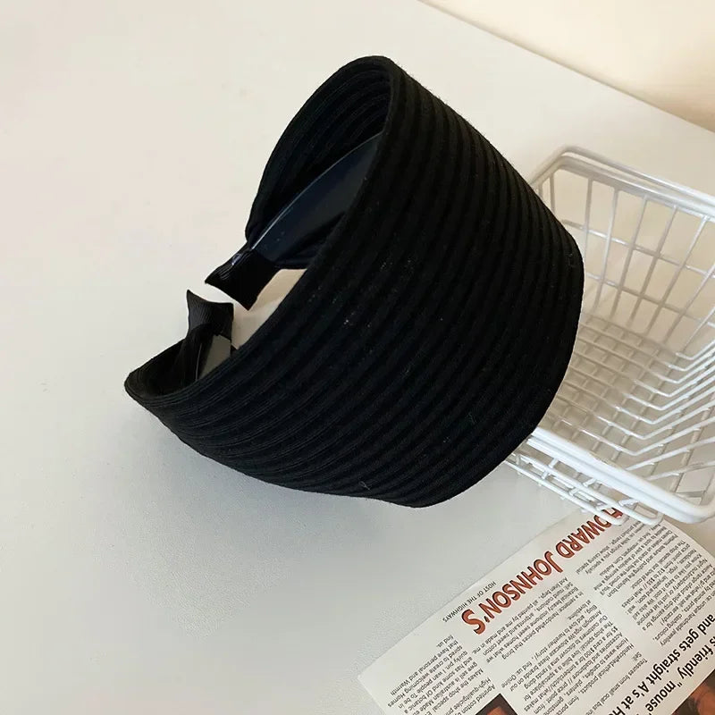 Solid Color Wide Edge Striped Yarn Headband High Head French Gentle Hair Accessory Popular Internet Celebrity Style