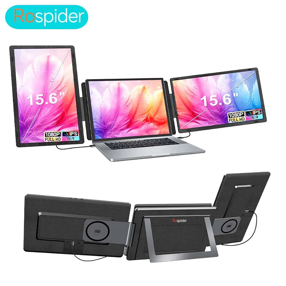 Rospider 15.6 16 Inch Portable Dual Screen Laptop Extender 1080P IPS Rotatable Triple Monitor FHD for MacBook Windows