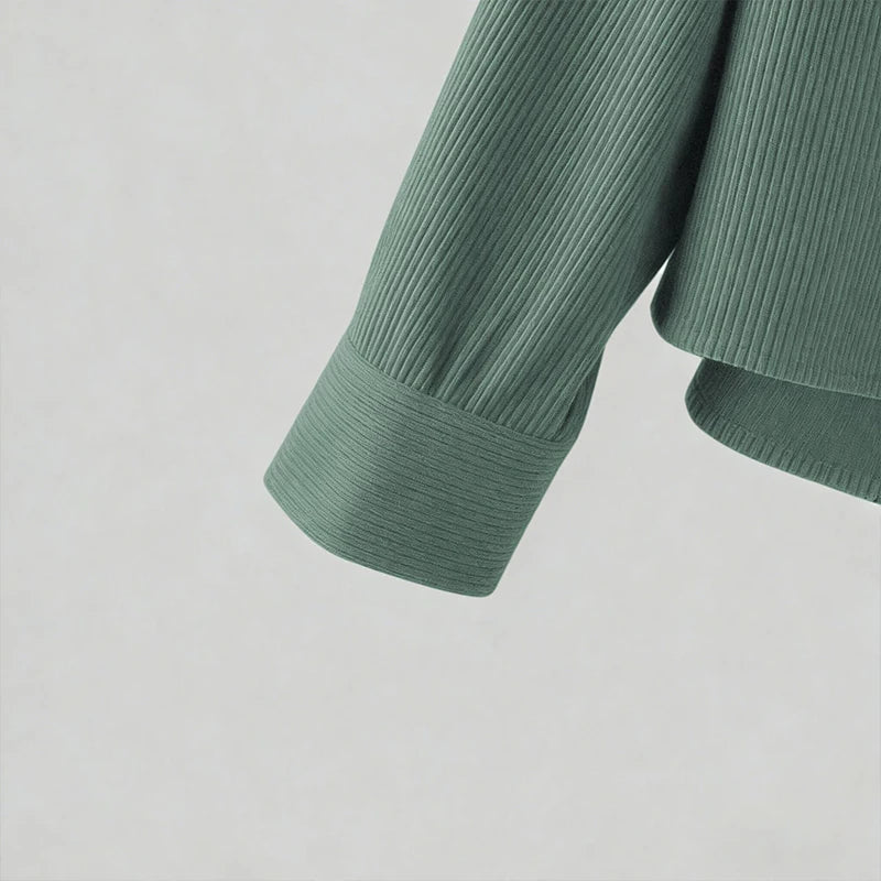 Autumn Men Corduroy Cropped Shirts Long Sleeve Solid Color Suit Collar Casual Blouse American Retro Premium Loose Cardigan Tops