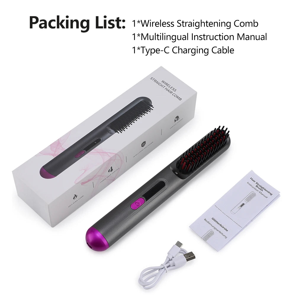 Cordless Hair Straightener 4 Temp LCD Display Anti-scald Hair Straightening Brush Portable Rechargeable Hair Styler Travel Women