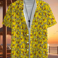 Men's Summer Cute Yellow Rubber Duck Print Hawaiian Shirt Lapel Short Sleeve Button Down Casual Vacation Beach Party Funny Top