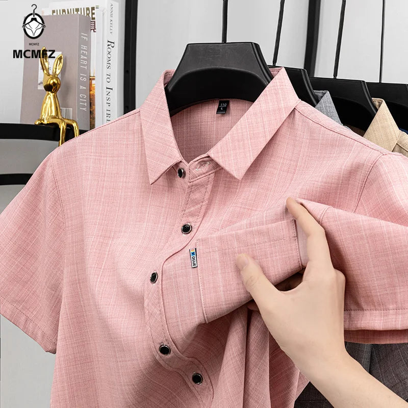 Men Casual Short Sleeve Shirt Anti Wrinkle Quick Dry Comfortable Fabric Business Daily Outdoor Travel Work Wear Blouse
