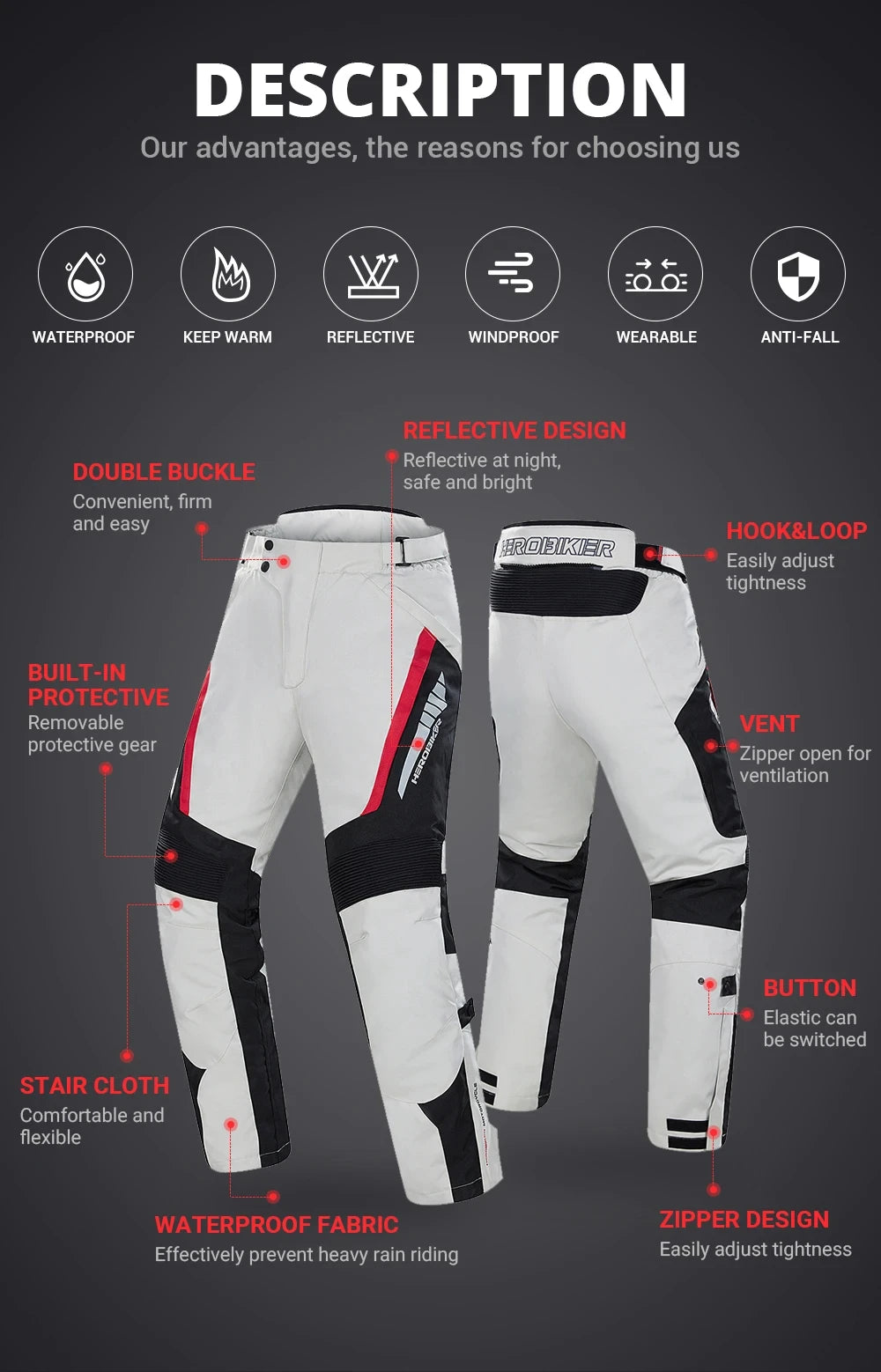Men Motorcycle Jacket Waterproof Four Season Motorbike Overcoat Pants Reflective Riding Jackets Windproof Suits Removable Lining