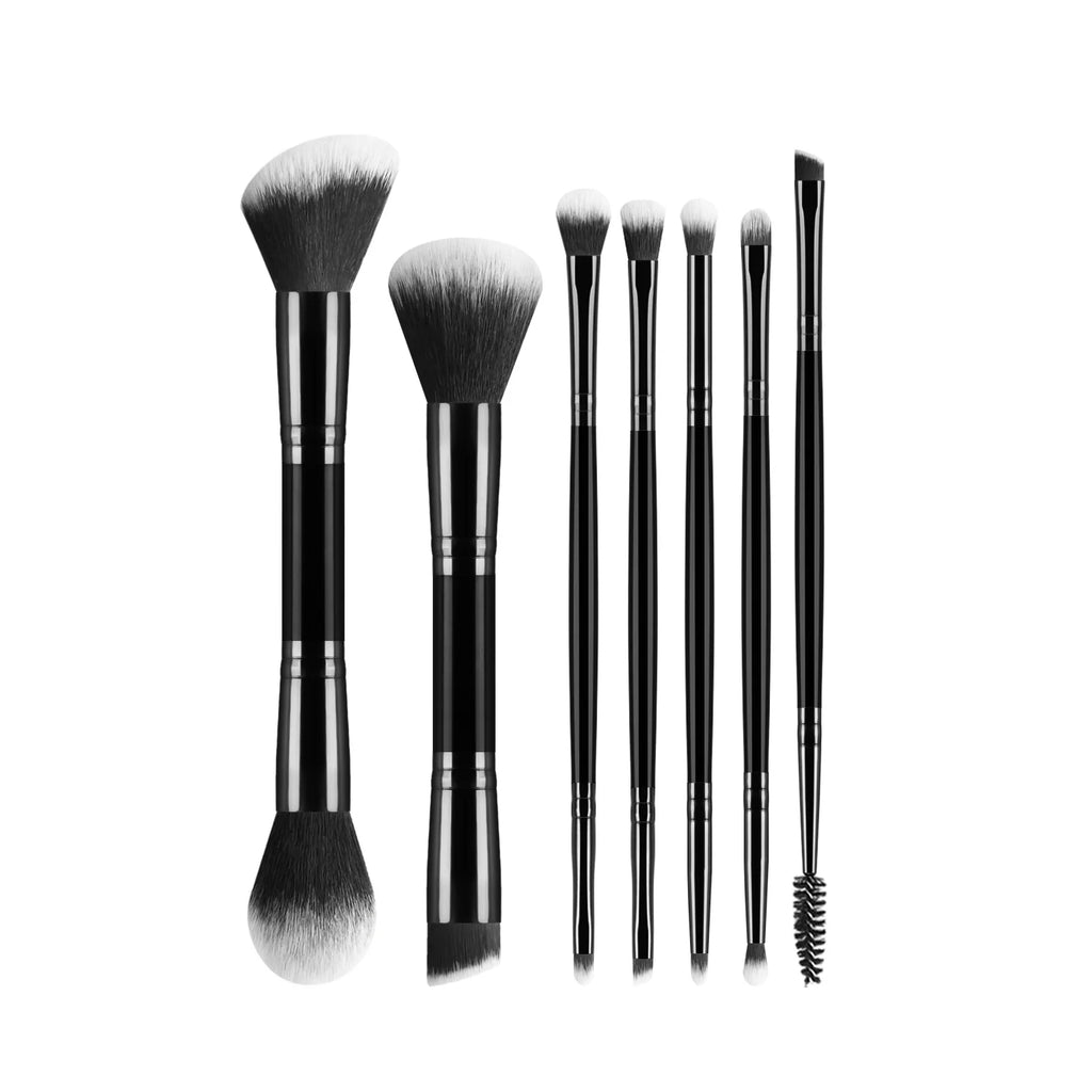 7 double-ended makeup brushes, loose powder brush, foundation brush, eyeshadow brush, eyebrow brush, soft hair beauty tool.
