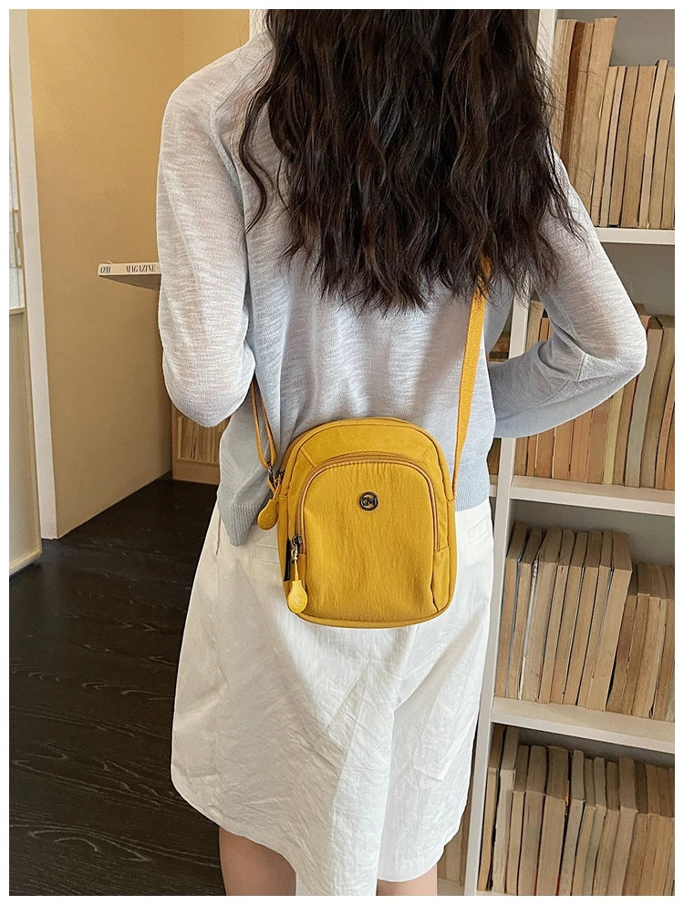 Waterproof Nylon Mobile Phone Bag Portable  Three-Layer Coin Purse Crossbody Bag for Youth Casual Simple Style Functional...