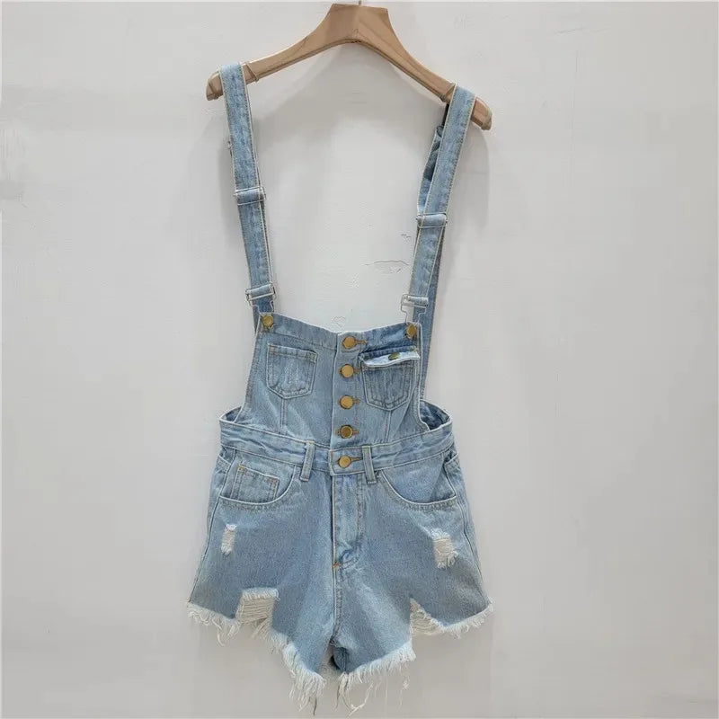 Denim Jumpsuits Short Overalls for Women Fashion Rompers Bodysuit Large Cotton Playsuits Roupas Female 2023 Pink Short Romper
