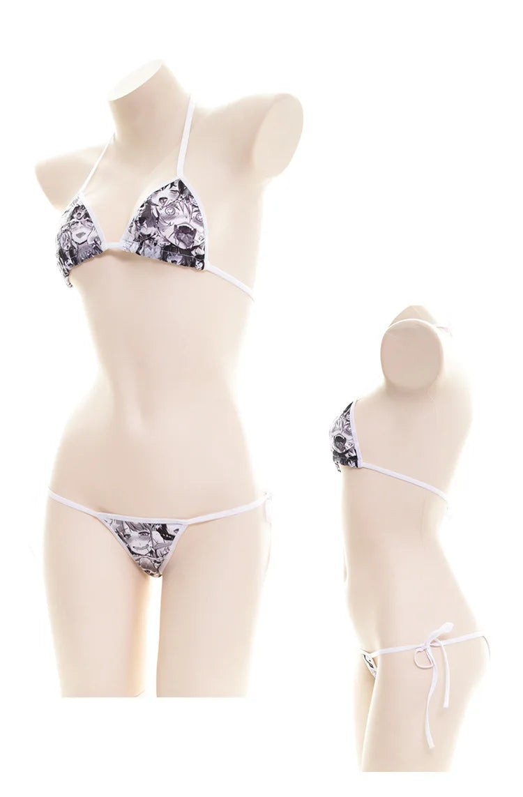 Cute Comic Pattern Bandage Bikini Swimsuit Kawaii Summer Ladies Student Bathing Suit Private Shooting Costume
