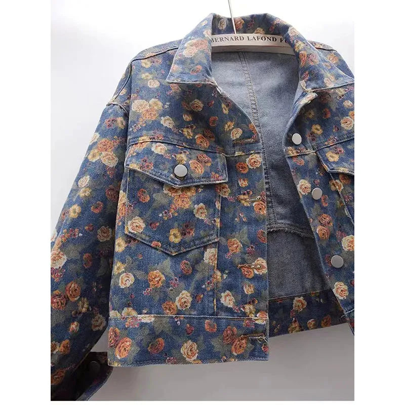 Women Denim Jacket 2025 Spring Autumn Design Sense Printing Lady Outerwear Long Sleeve Korean Version Female Cowboy Coat