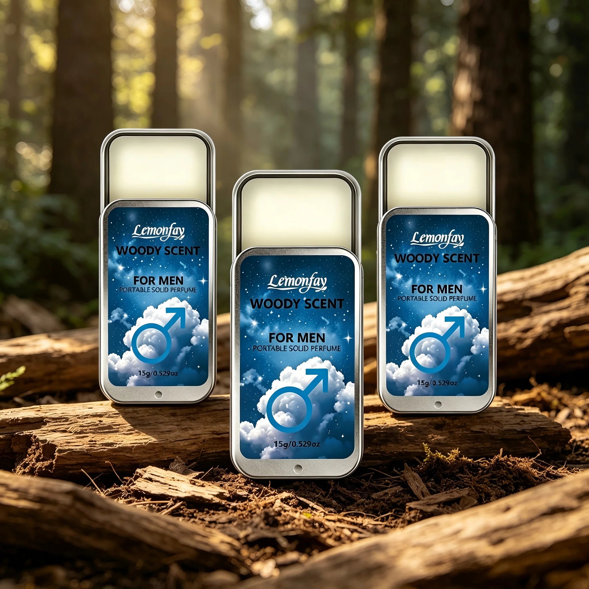 Lemonfay Woody Scent Portable Solid Perfume for Men 15g, Long Lasting Masculine Fragrance, Fresh Woody Scent for Daily Use