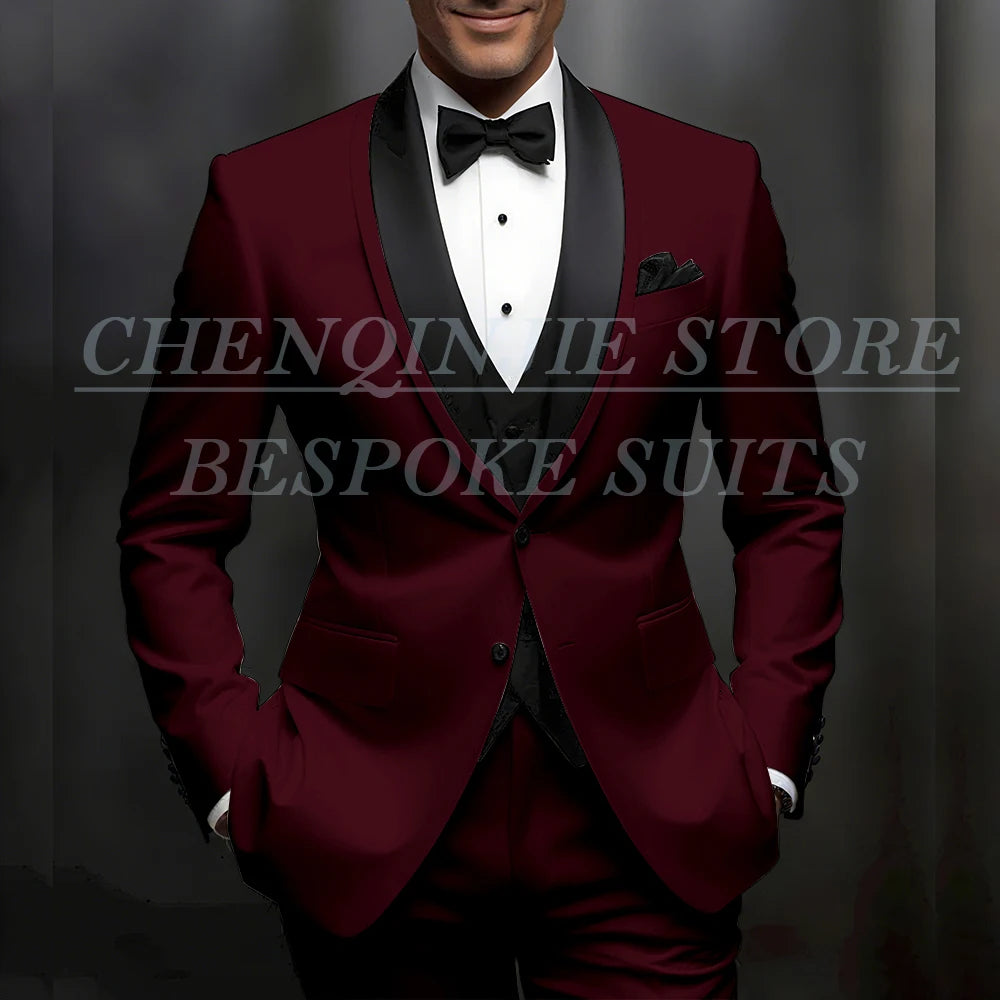 Formal Wedding Men's Suits Customzied Single Breasted Shawl Lapel Slim Fit 3 Piece Jacket Pants Vest for Wedding Male Clothing