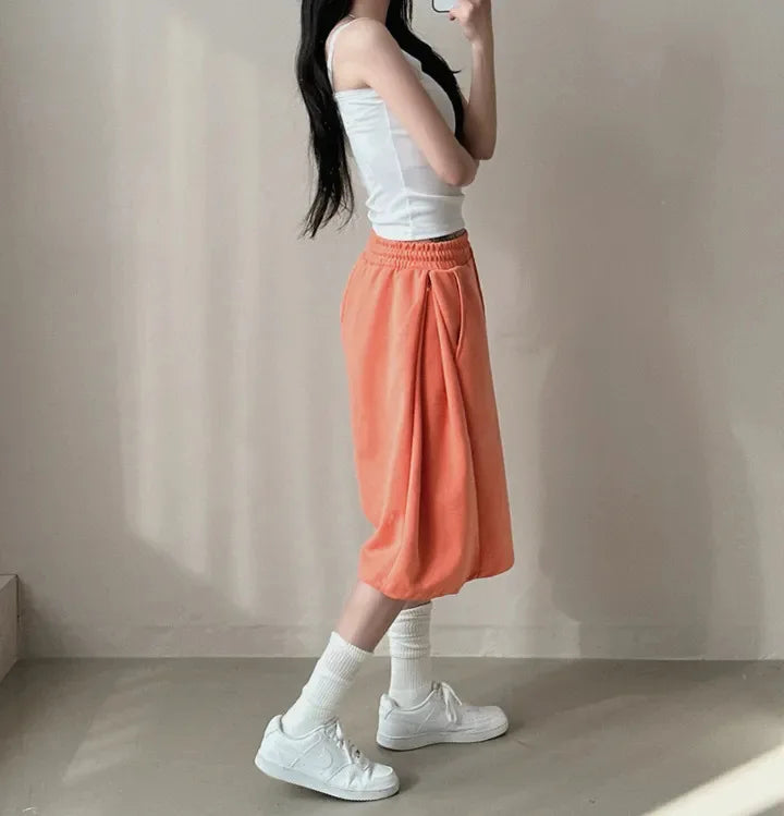 Summer Drawstring Wide Leg Shorts Women Fitness Running Loose Casual Large Sports Shorts Sweat Short High Elastic Lace Up Pants